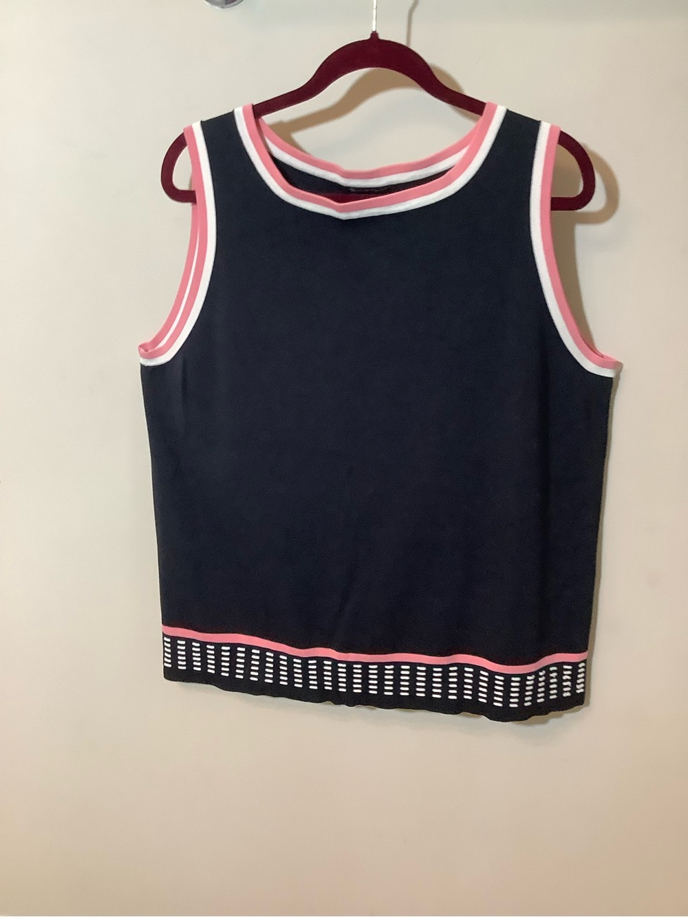 Ladies black Tank Top with Pink & White Trim